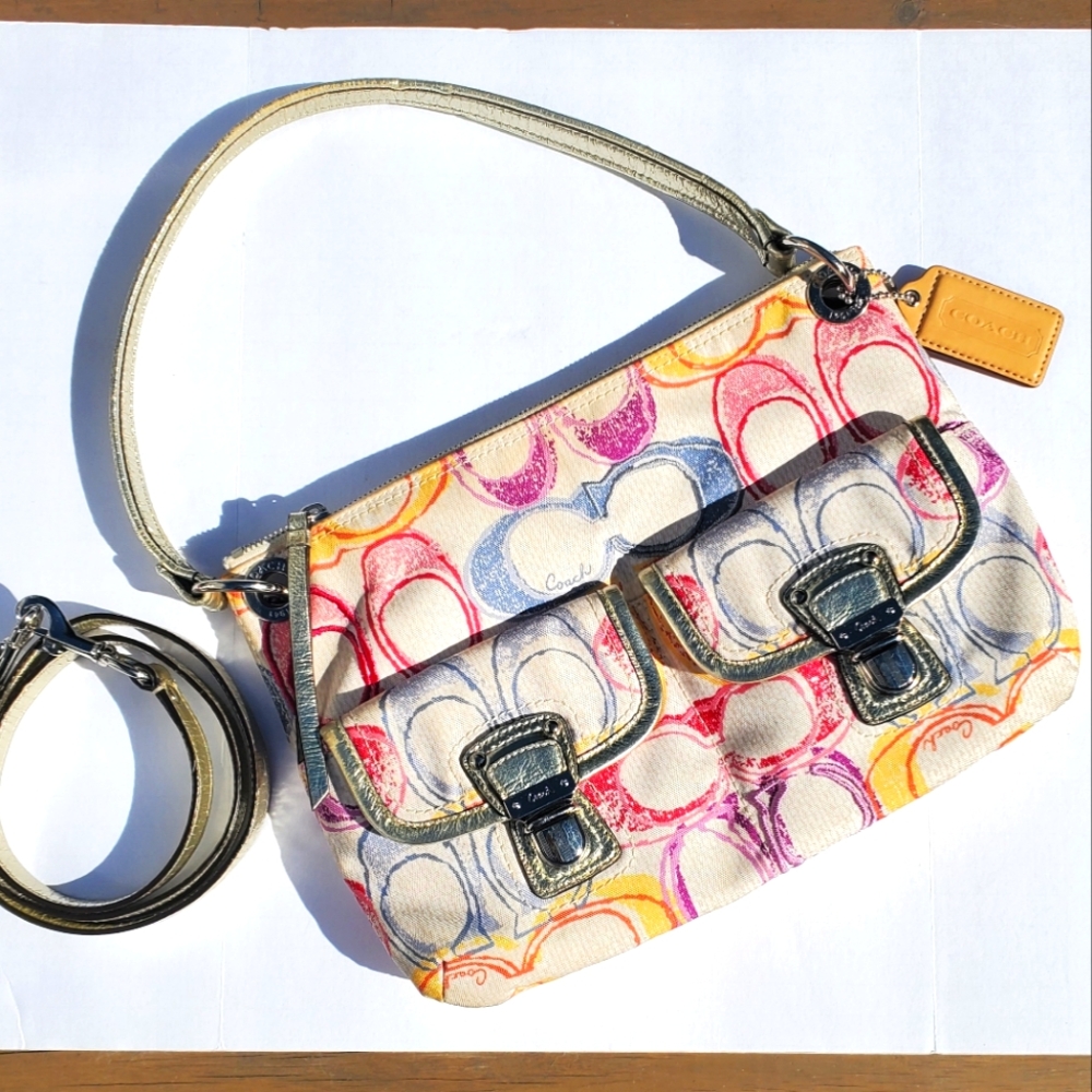 Coach Poppy Scribble Twin Pocket Vintage Shoulder and Crossbody Bag